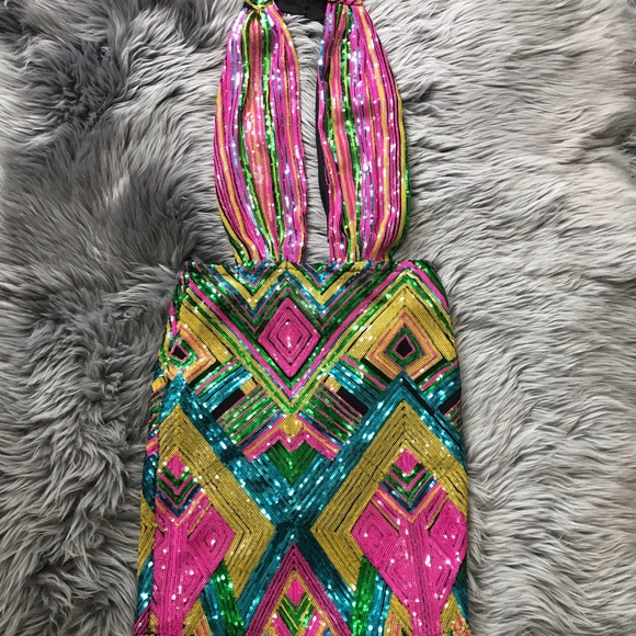 Fashion Nova open back halter sequin mini dress - Picture 2 of 9